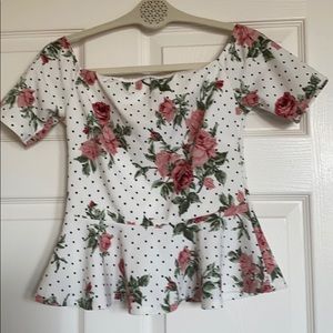 Fashion nova medium white, pink shoulder blouse